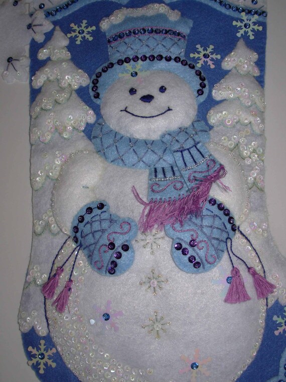 Finished Christmas Stocking Snowflake Snowman