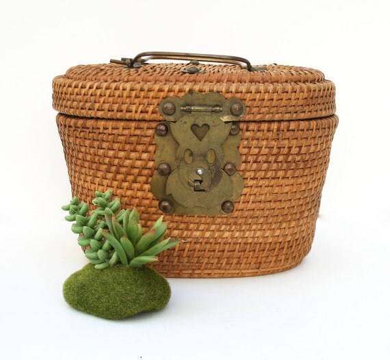 Vintage Japanese Woven Wicker Tea Caddy Wicker Purse