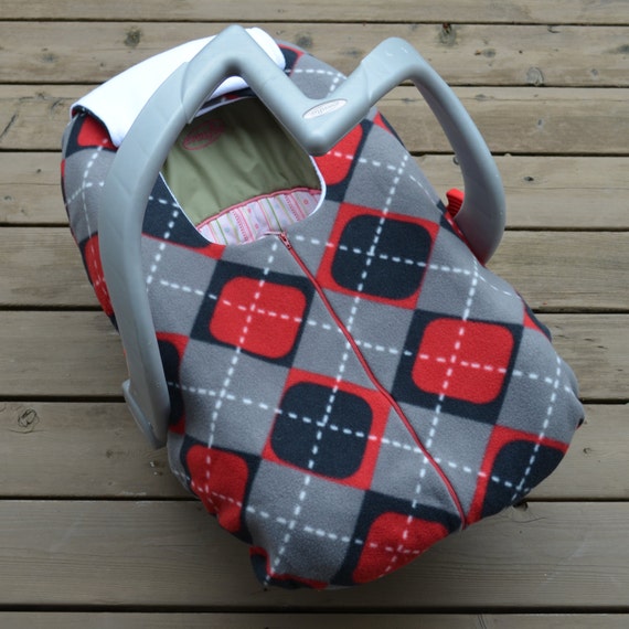 Car Seat Cover for Baby Winter Warmth in Red Grey by sophiemarie