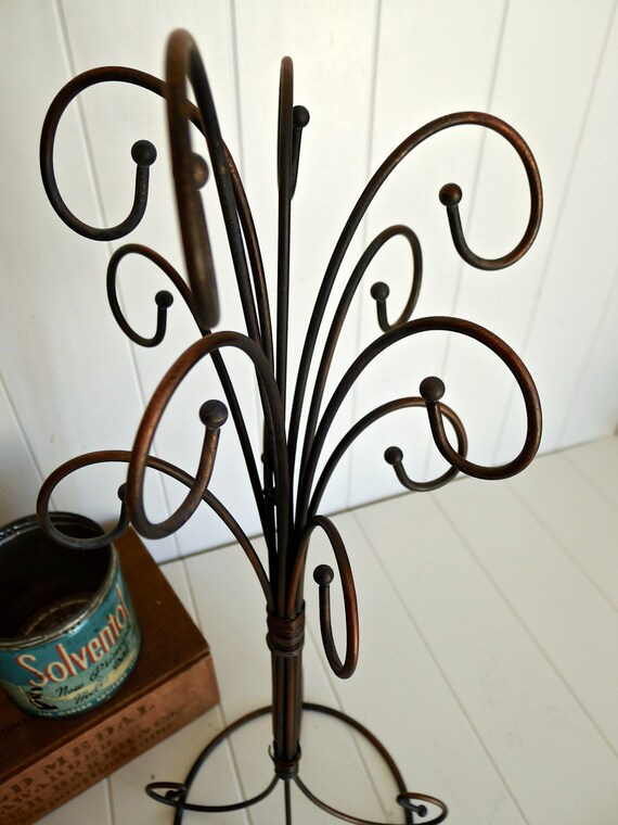 Selma Curly Wrought Iron necklace jewelry tree stand rust