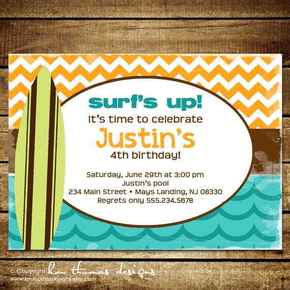 SURF'S UP...Custom Printable Birthday Invitations...by Km Thomas Designs Il_570xn