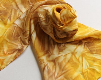 Hand Painted Silk Scarf - Handpainted Scarves Sunflower Yellow Gold Brown Sunflowers Autumn Fall