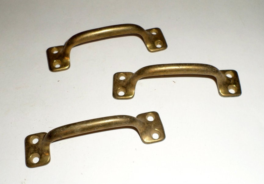 Vintage Drawer Pulls Set of 3 Metal Brassy Drawer Pulls Salvaged
