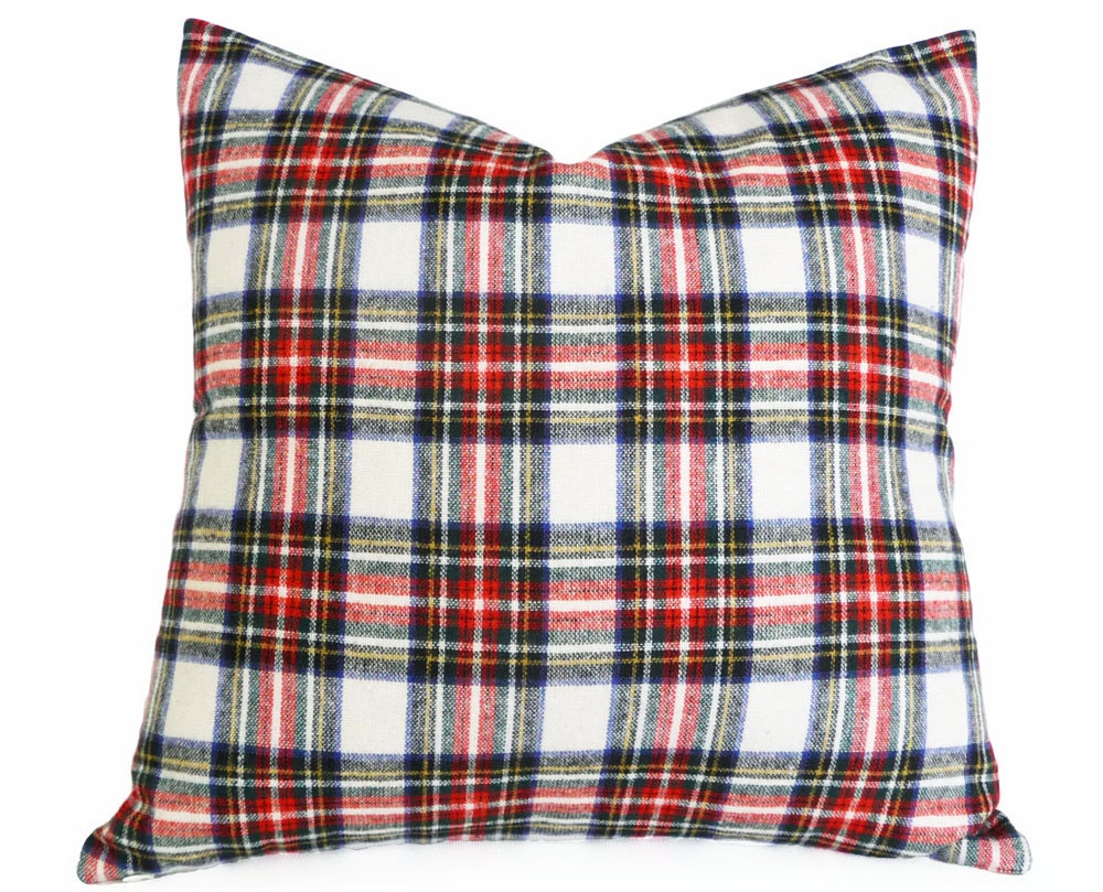 Rustic Christmas Pillow Wool Plaid Throw by PillowThrowDecor