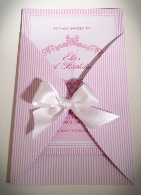 PINK STRIPES BALLERINA Printable Party Invitation Printing Available Il_570xn