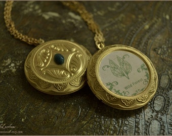 Wild Forest natural solid perfume locket pendant with chain- beeswax and essential oils - aromatherapy