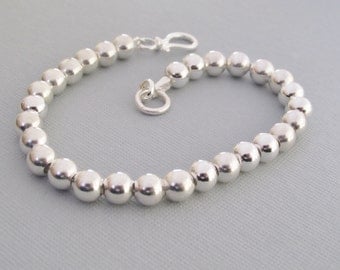 Sterling Silver Beaded Bracelet, 6mm Beaded Bracelet, Classic Silver Bead Bracelet , Sterling Silver Bracelets