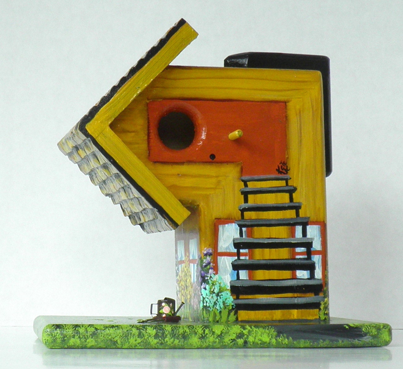 Funky Birdhouse Handmade Hand Painted Unique One of a