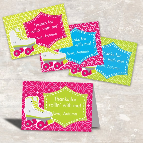 PRINT & SHIP Neon Roller Skate Birthday Party Favor Bag Toppers (set of 12) Il_570xn