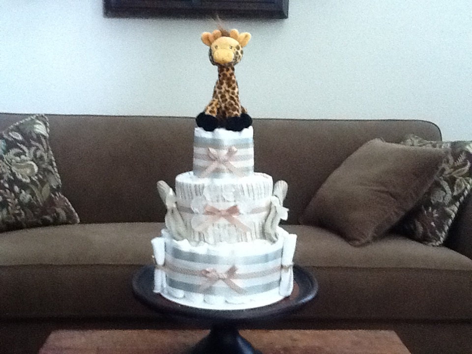 Gender Neutral Diaper cake Cream and by bearbottomdiapercakes