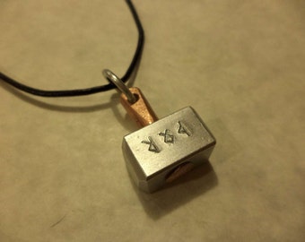 Thor's Hammer pendant, copper and aluminum Stamped with Elder Futhark Runes