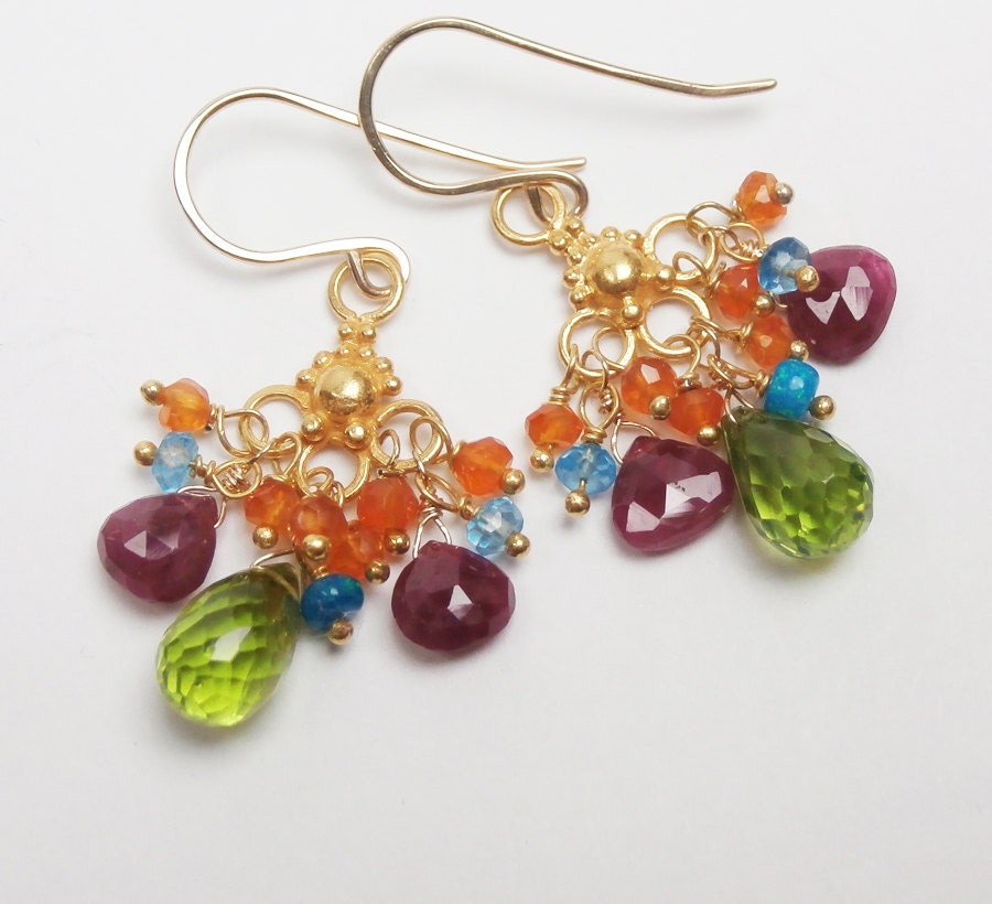 Peridot Earrings Peridot and Ruby Multicolor by DoolittleJewelry