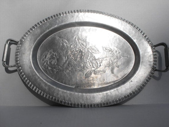 Keystoneware Aluminum Tray Roses Vintage Large Oval Platter