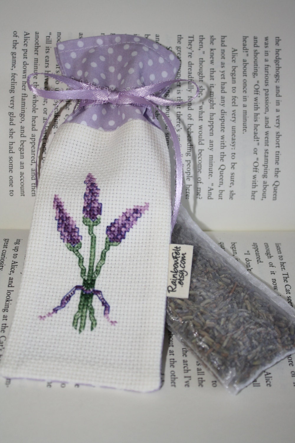 Handmade Cross stitch LAVENDER Sachet/Mini Bag/Great Gift