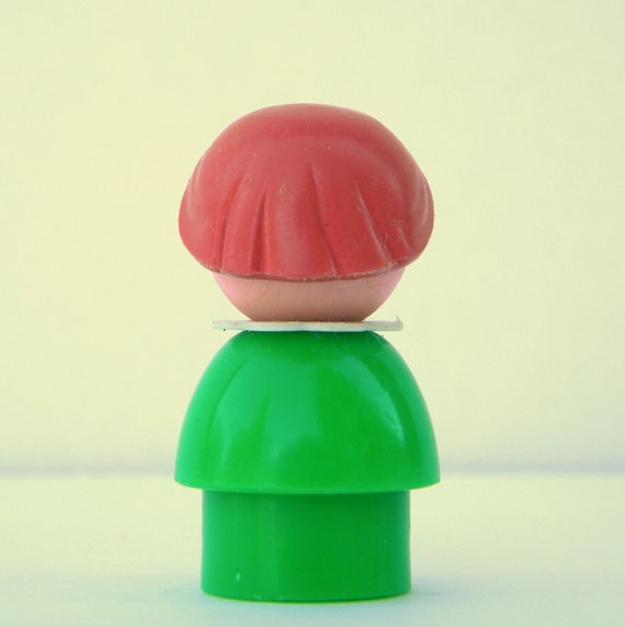 Vintage Fisher Price Little People Green Girl with Brown Hair