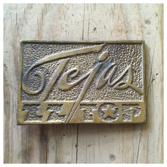 VINTAGE 70s ZZ Top Tejas brass belt buckle