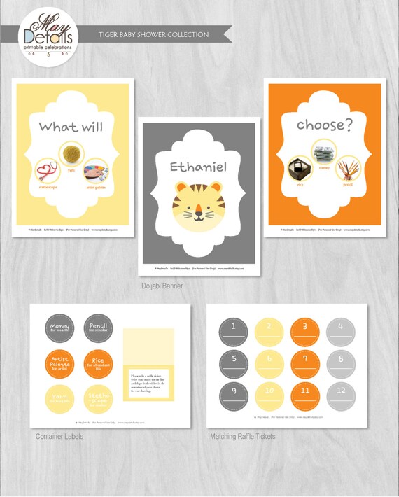 DOLJABI Korean First Birthday: Tiger Yellow and Grey Chevron Il_570xn
