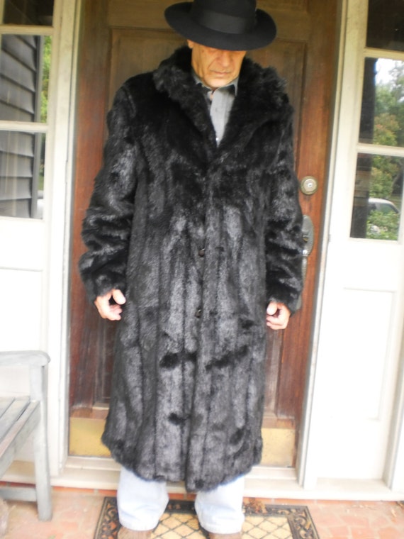 Mens Fur Coat Full Length Faux Mink Fur Over Coat Long Large