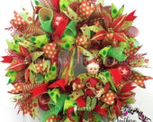 Deluxe Deco Mesh CHRISTMAS Wreath for Wall Red Lime Green Raz Elf Whimsical Funky Il_170x135