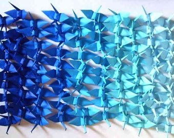 100 Small Origami Cranes Origami Paper Cranes Paper Crane Origami Crane - Made of 7.5cm 3 inches Japanese Paper - 5 Blue Colors