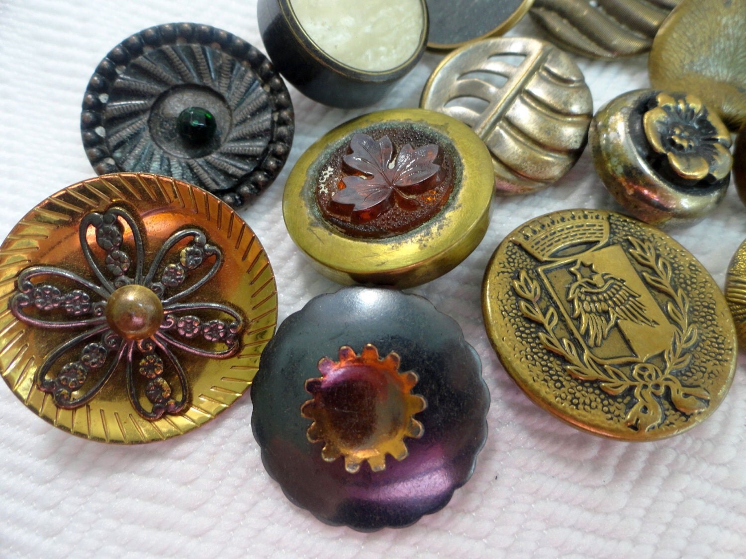 13 Antique Metal Buttons Victorian to 1940s Gold by AddVintage