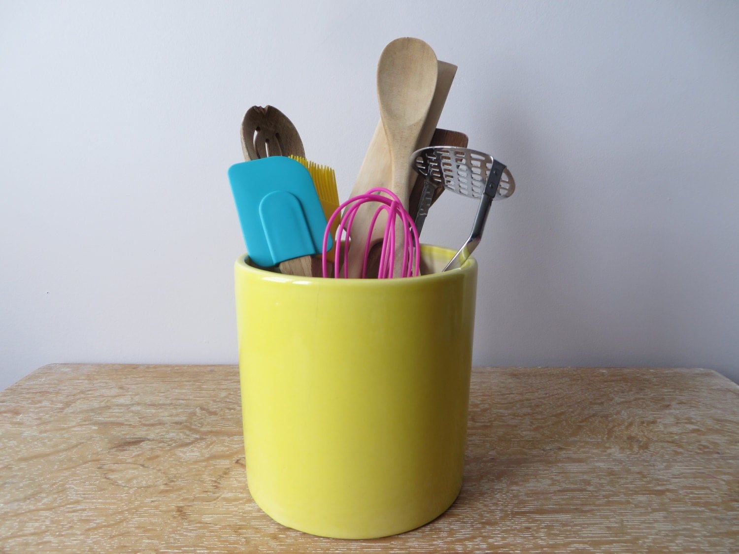 Large Yellow Utensil Holder/Flower Pot