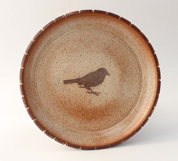 Ceramic Pie Plate with Black Bird Serving Dish Quiche Pan