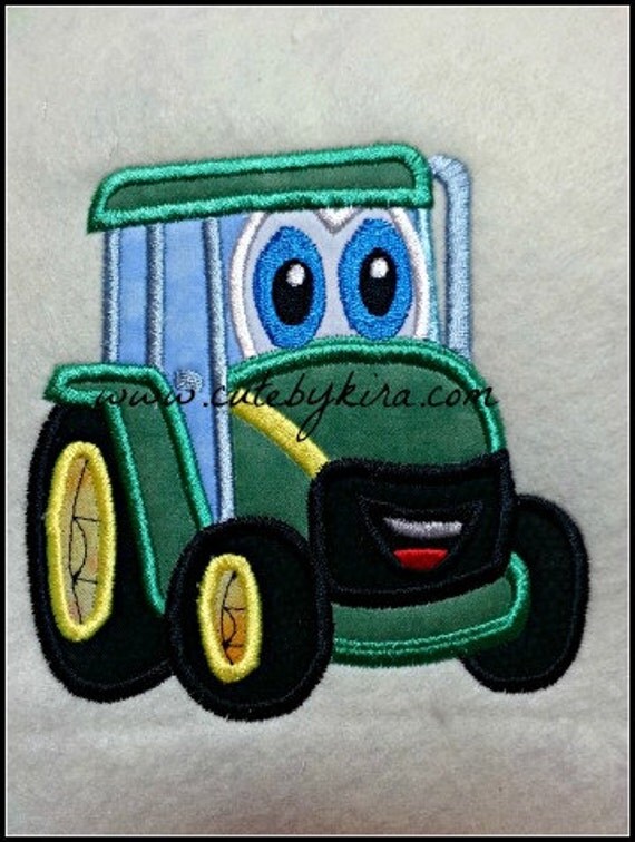 Friendly Tractor Applique Embroidery Design by CuteByKira on Etsy