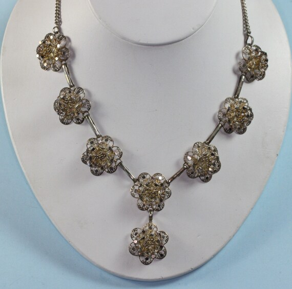 Silver Filigree Floral Design Necklace Vintage by PastSplendors