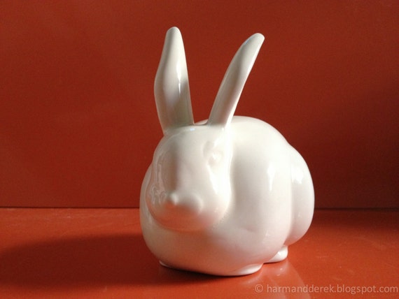 White Cottontail Bunny Rabbit Ceramic Cotton Ball Holder