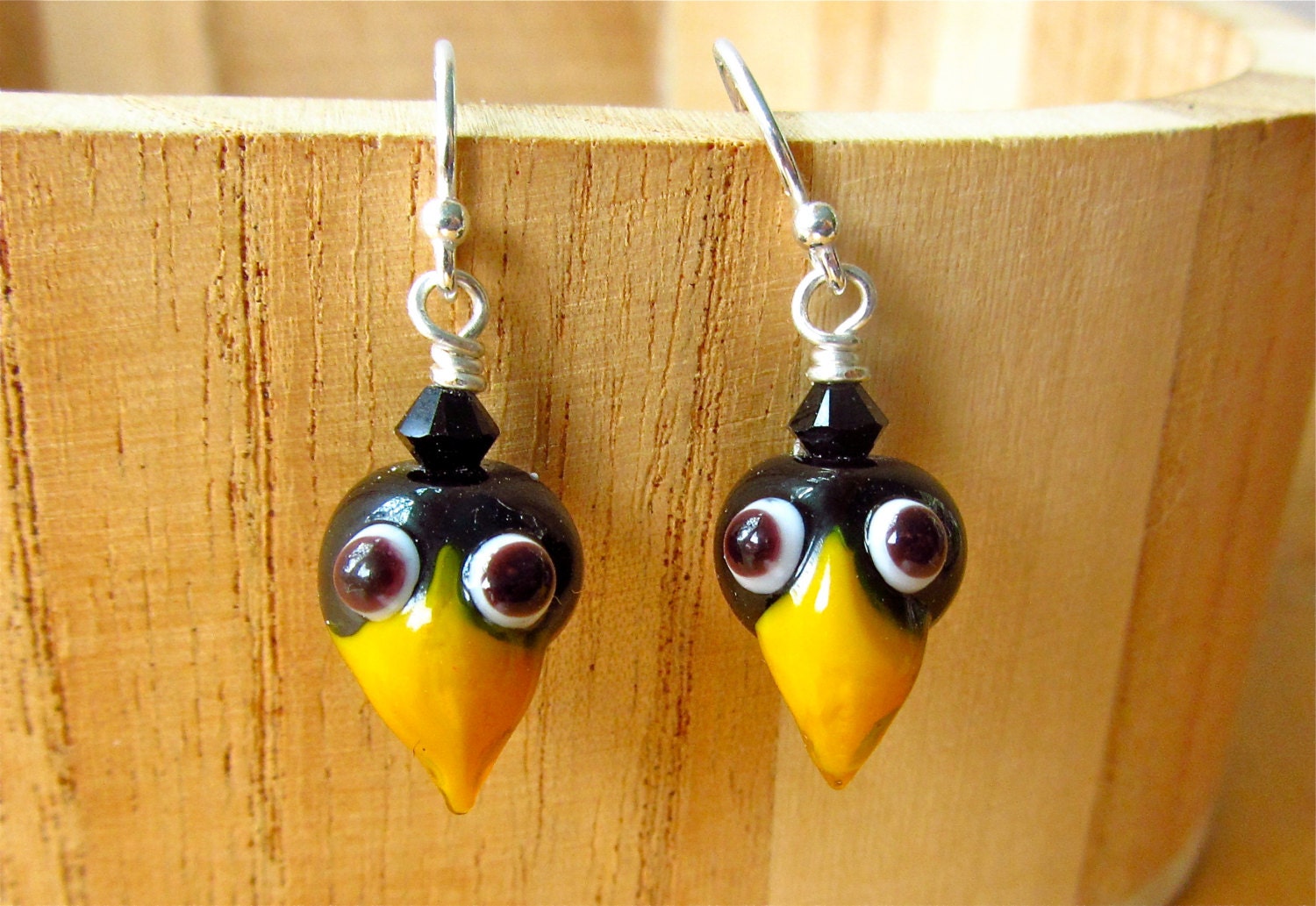 Crow Lampwork Bead Art Earrings SRA