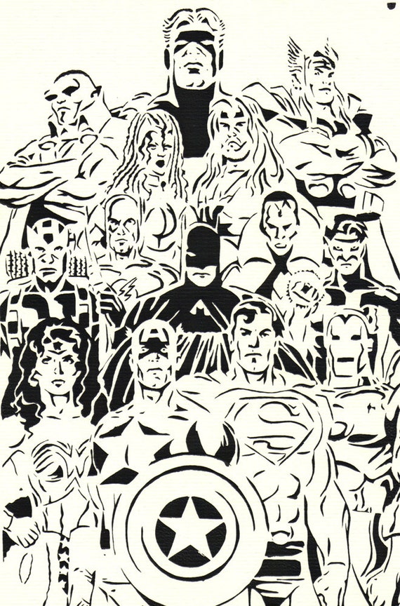 Items similar to Superheroes Avengers/Justice League Stencil Print on