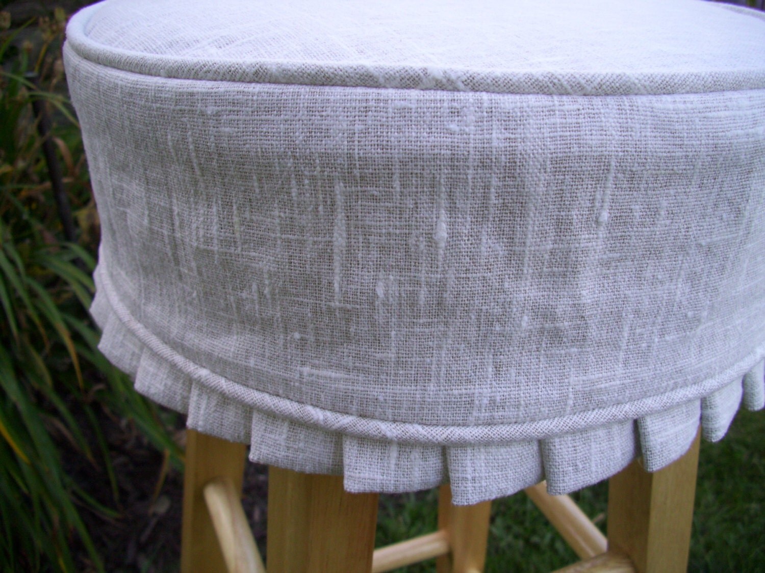 Barstool Slipcover and Cushion White Linen Washable Bar Stool