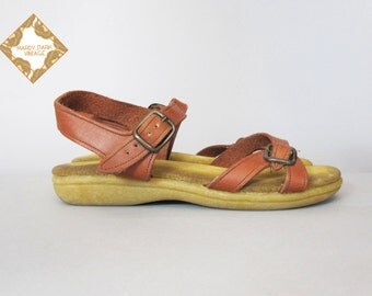 Vintage sandal  70s leather sandals  Jesus sandals  wedge  tan ...