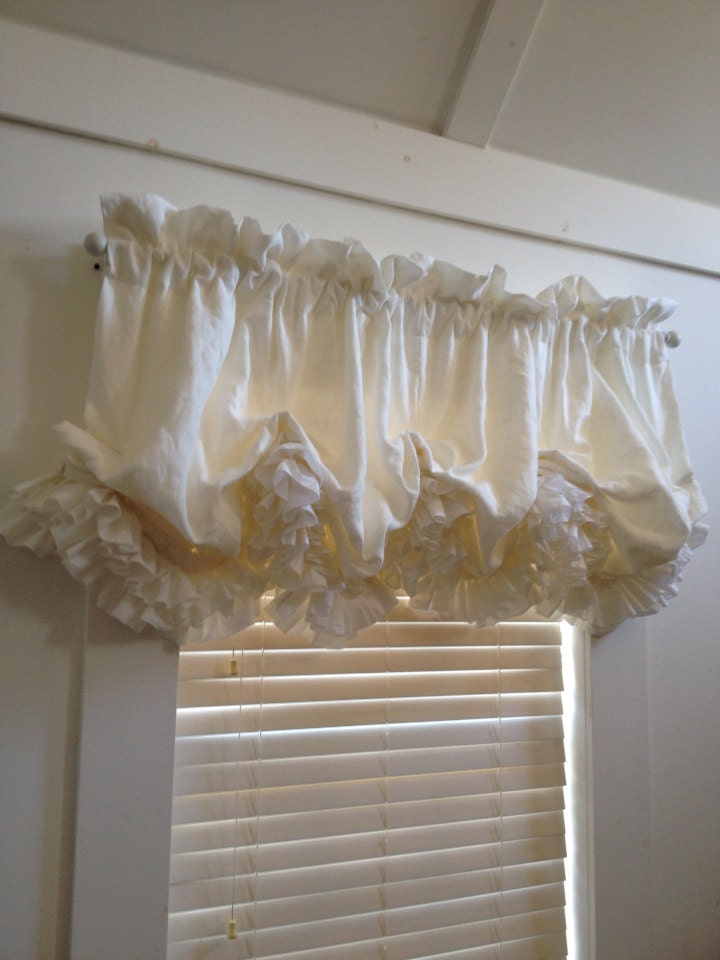 Soft Washed White Linen Balloon Curtain With White Muslin
