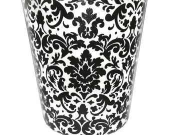 Black and White Damask Wastebasket - Trash Can