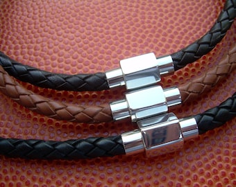 Mens Leather Necklace Stainless Steel Magnetic Clasp Mens