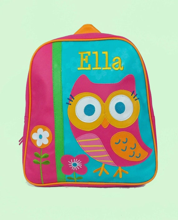 Personalized Stephen Joseph GoGo Backpack OWL Themed Bag In Teal and Hot Pink-Monogramming Included