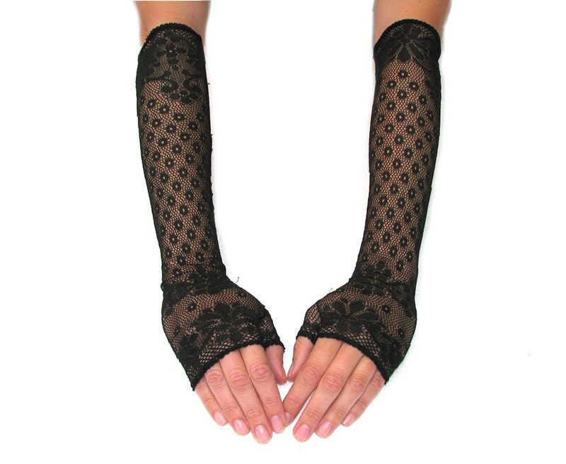 Vintage 80s Fingerless Gloves / 1980s Gloves / Black Gloves