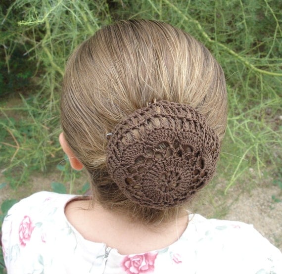 Hair Net / Bun Cover Crocheted Brown Flower Style Amish