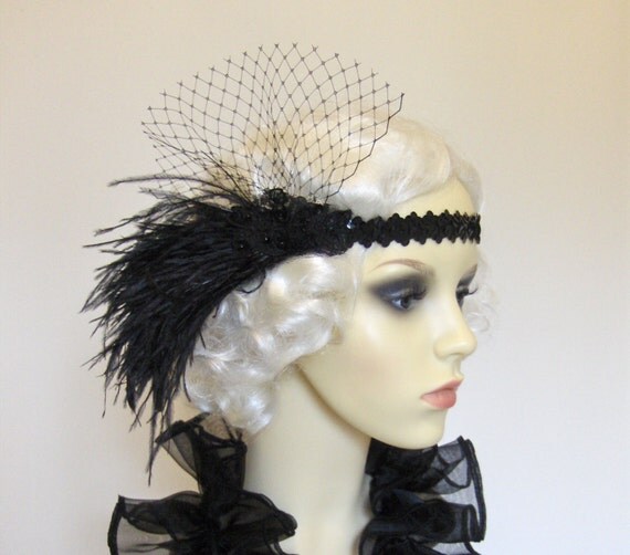 Black feather flapper headband. by talulahblue on Etsy