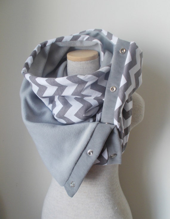 Grey and White Chevron Snap Scarf by MegansMenagerie on Etsy