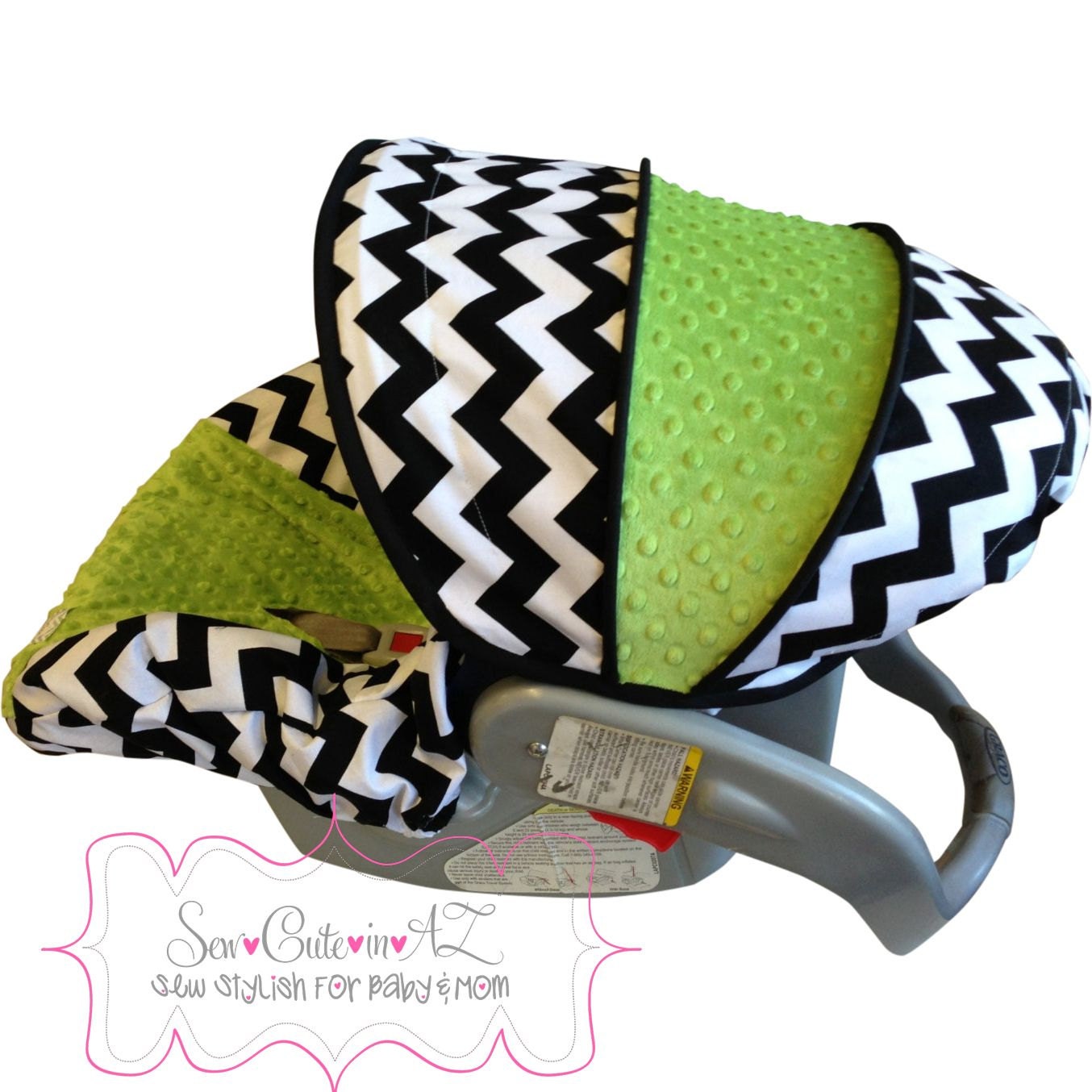 Infant Car Seat Cover Black and White Chevron with JADE