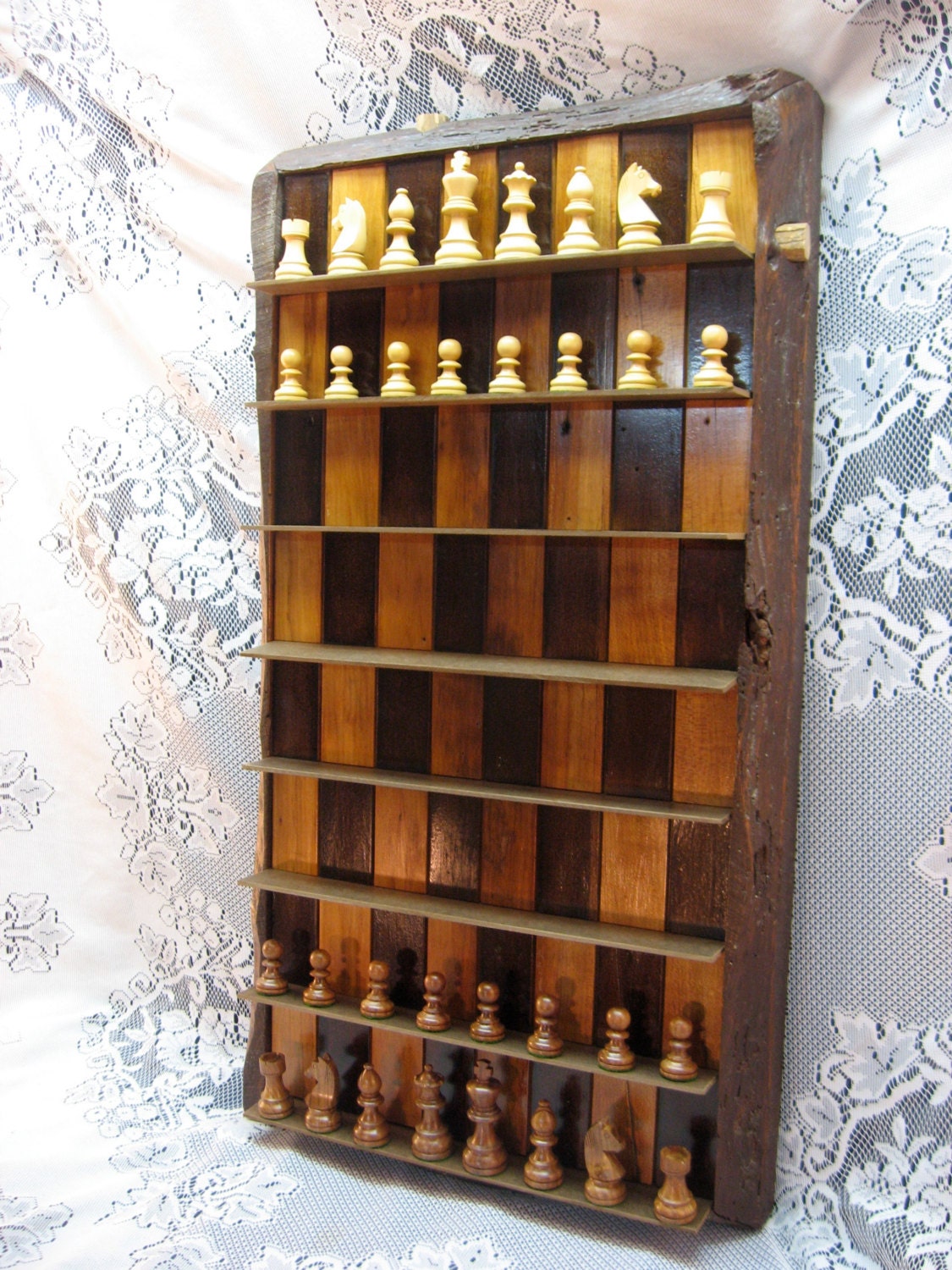 Wall Mounted or Table Top Chess Set from Live Edge Reclaimed