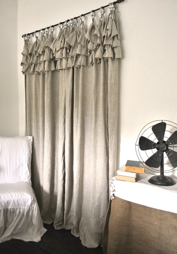 Ruffle Top Linen Curtain
