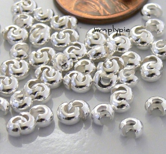 3mm Silver Plated Brass Crimp Bead Covers 50
