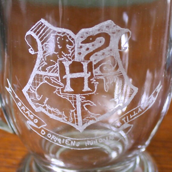 Hogwarts Butterbeer Mug. Etched Glass Mug. by ThePolecatAndTheOwl