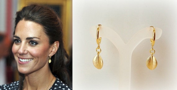 Kate Middleton Leaf Hoop Earrings katemear418/419 by tudorshoppe