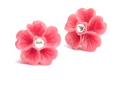 Dusty Rose  Pansy Cabochon Resin  Flower Stud Earrings with SWAROVSKI rhinestone