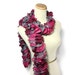 Hand Knit Ruffled Scarf - Pink Burgundy Gray